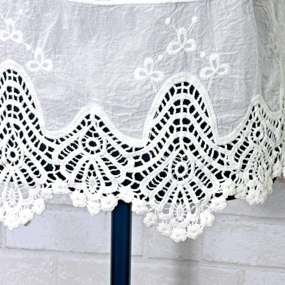 White Eyelet Lace Crochet Top Small Boho Cottage Romantic Coastal Resort Beach - Picture 5 of 11